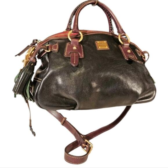 Dooney & Bourke Florentine Leather Satchel Black and Brown with Tassels Y2K‎ - Picture 1 of 7
